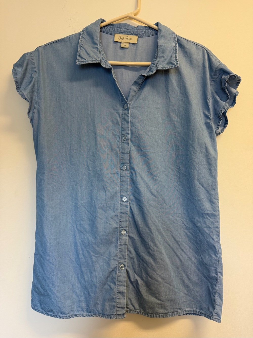Charlie Paige Soft Light Blue Denim-Style Button Shirt Size Small